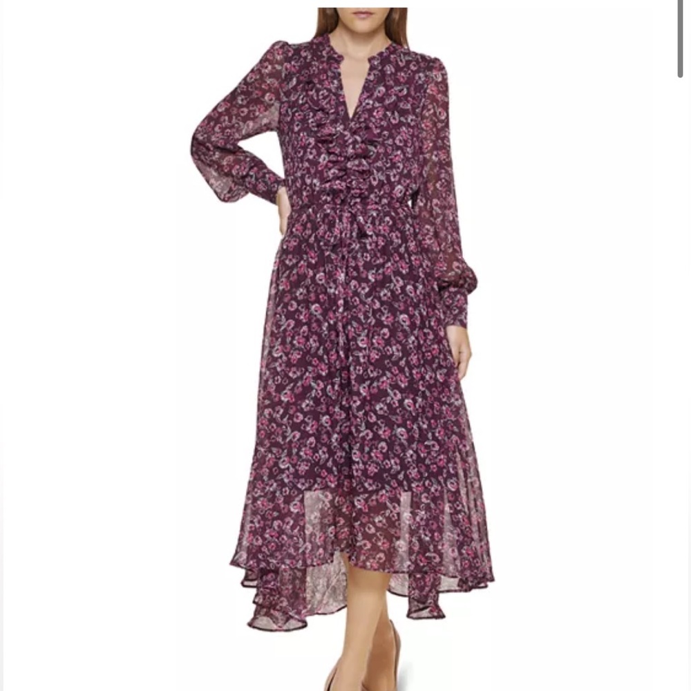 Karl Lagerfeld Floral Purple Midi Dress